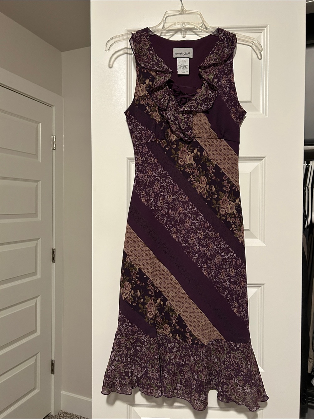 Brooks Brothers Plum Floral Patchwork Ruffle Midi Dress